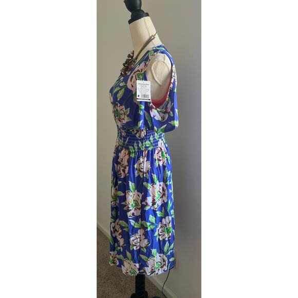 NWT FACTORIES CONNECTION BLUE FLORAL POLY SPANDEX COLD SHOULDER SUN DRESS XL-XXL - Picture 4 of 10